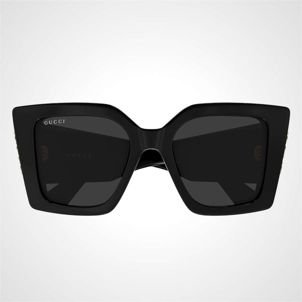 New GUCCI Sunglasses Black Gold Logo Square Oversized 51mm Grey Lens Womens - Picture 3 of 6